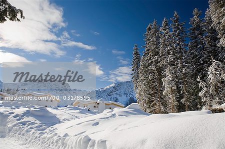 Chalets im Winter, Arosa, Schweiz