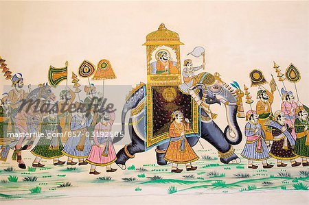 Peintures sur le mur d'un palais, Palais de la ville, Udaipur, Rajasthan, Inde