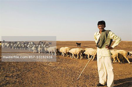 Portrait of a shepherd standing with arms akimbo, Jaisalmer, Rajasthan, India