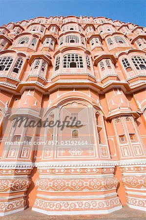 Vue d'angle faible d'un palace, Hawa Mahal, Jaipur, Rajasthan, Inde