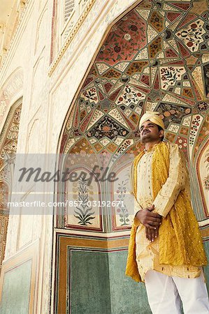Man standing in a fort, Amber Fort, Jaipur, Rajasthan, India
