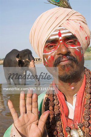 Porträt von einem Sadhu Segen, Hampi, Karnataka, Indien