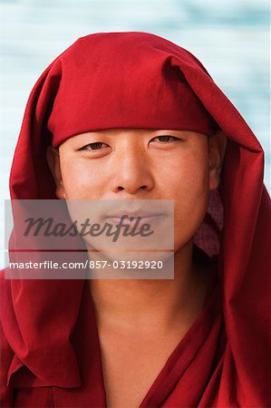 Portrait of a monk wearing a religious dress, Mahabodhi Temple, Bodhgaya, Gaya, Bihar, India