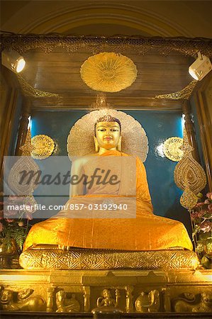 Low angle view of a statue of Buddha, Mahabodhi Temple, Bodhgaya, Gaya, Bihar, India