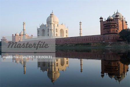 Reflection of a mausoleum in water, Taj Mahal, Agra, Uttar Pradesh, India