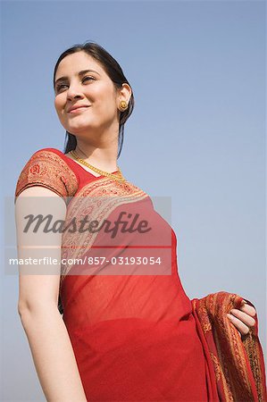Low angle view of a woman in sari