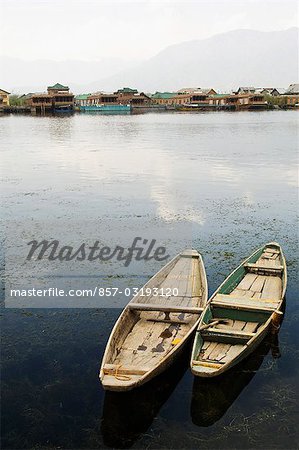 Two boats in a lake, Dal Lake, Srinagar, Jammu And Kashmir, India