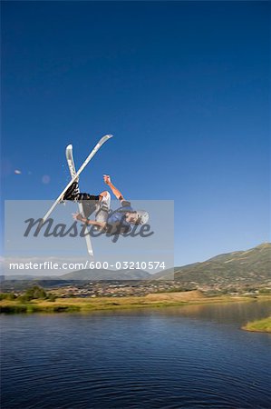 Ski Jumper Practicing at a Training Facility, Steamboat Springs, Routt County, Colorado, USA