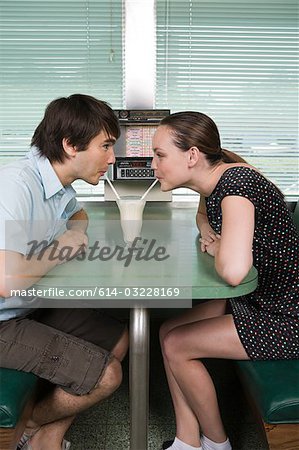 Young couple drinking a milkshake