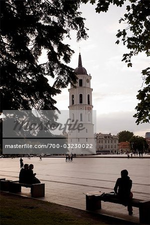 Tour de l'horloge, place de la cathédrale, vieille ville, Vilnius, Lituanie