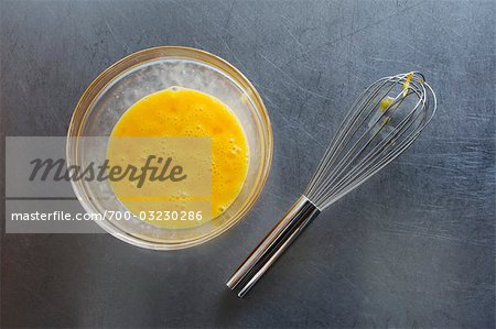 Mixed Eggs in Bowl and Whisk