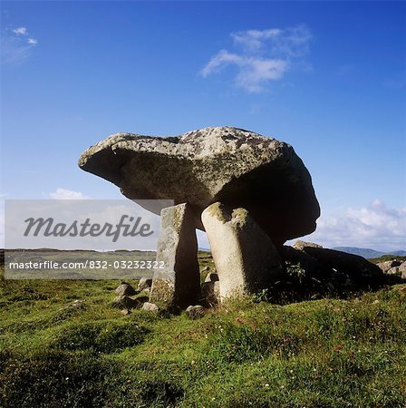 Low angle view of a rock structure, Kilclooney Dolmen, County Donegal, Republic Of Ireland