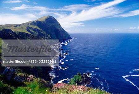 Knockmore Mountain, Clare Island, County Mayo, Ireland; Cliff along coast and ocean