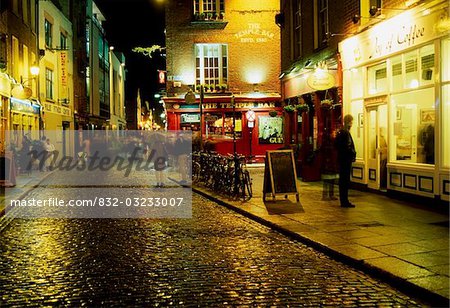 Temple Bar, Dublin City, County Dublin, Ireland; Streetscape at night