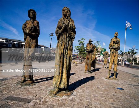 Famine sculpture, Dublin City, Ireland; Famous sculptures depicting Irish famine