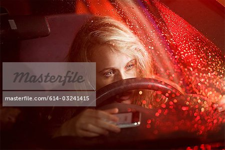 Young woman in car accident