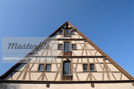 Pignon de la maison de cadre, Rothenburg ob der Tauber, arrondissement d'Ansbach, Bavière, Allemagne