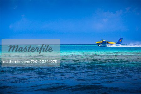Seaplane Taking Off at Banyan Tree Madivaru, Alif Alif Atoll, Maldives