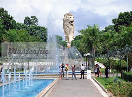 The Merlion standing at the centre of Santosa Island, 37M high, Singapore