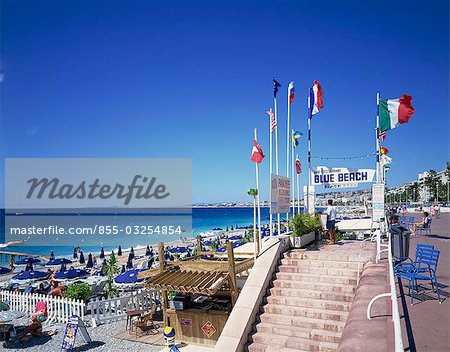 Beach restaurant at Promenade des Anglais, Nice, Alpes Maritimes, Provence, France, Mediterranean, Europe