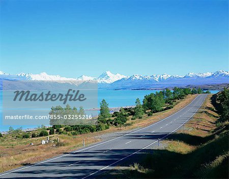 Lac Pukaki et Mt.Cook,The, chaîne de montagnes Alpes du Sud, Nouvelle Zélande