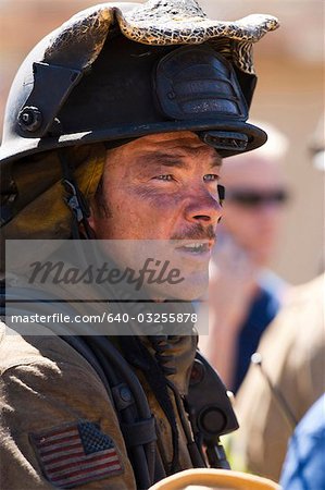 Closeup of fire fighter at work