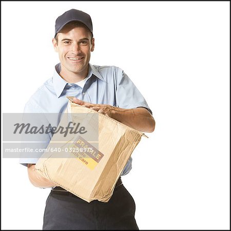 Delivery man with damaged package