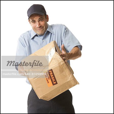 Delivery man with damaged package