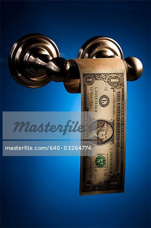 Toilet paper roll with one dollar bill