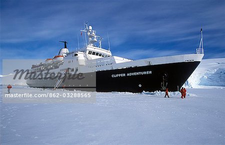 Tourist expedition ship 'Clipper Adventurer' garaged in sea-ice