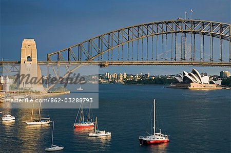 View over Lavendar Bay toward the Harbour Bridge and Opera House from McMahons Point on Sydney's north shore