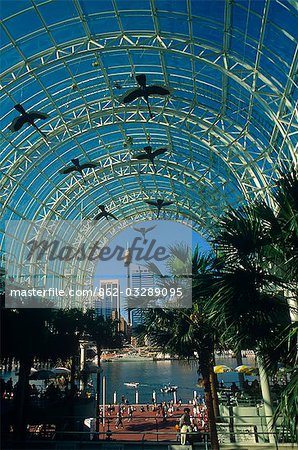 Australia,New South Wales,Sydney. Decorative Canopy covering part of Darling Harbour in downtown Sydney.