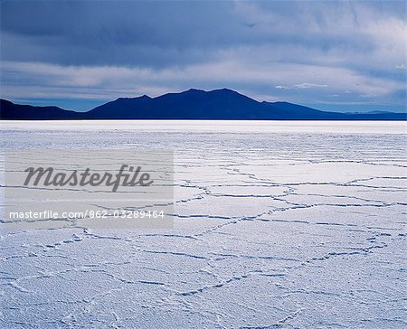 Während der trockenen Jahreszeit, ein Netz von polygonalen Linien der Salzform auf die Salzkruste von der Salar de Uyuni, der größte Salztonebene in der Welt an über 12.000 Quadratkilometer.