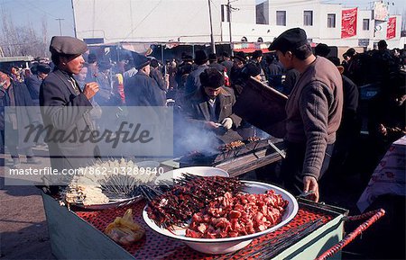 Kebab stall,Kashgar market.
