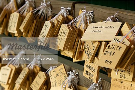 Japan, Nara, Kasuga Shrine, Small wooden plaques with prayers and wishes (Ema)