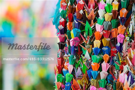 Japan, Hiroshima, Peace Memorial Park, colorful paper cranes, close-up