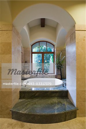 Sunken marble bath in Palm Springs home