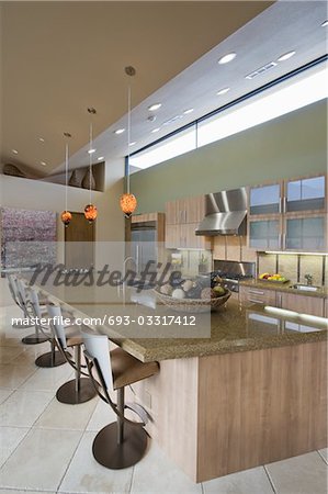 Kitchen worktop and barstoools in Palm Springs home