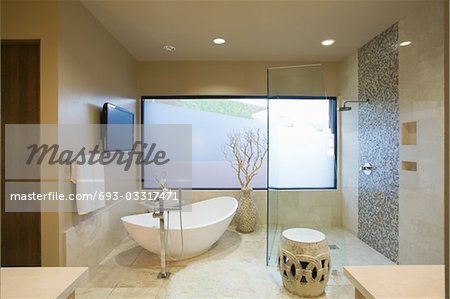 Palm Springs bathroom with freestanding bath