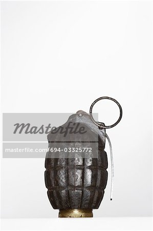 Hand grenade in studio, close up