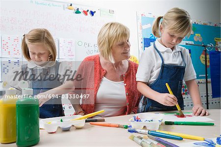 Teacher Watching Students Paint