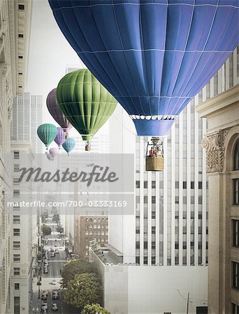 Hot Air Balloons Floating Through Streets in Los Angeles, California, USA