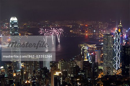 China,Hong Kong. Fireworks display in Victoria Harbour.
