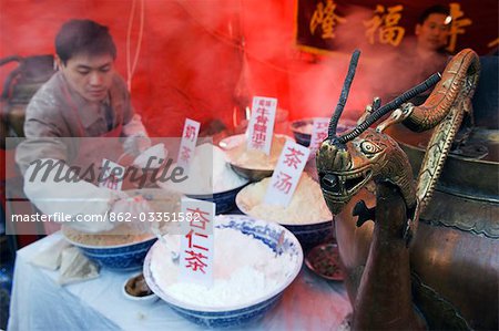 China,Beijing. Chinese New Year Spring Festival - at Longtanhu Park Fair stand selling tea products.