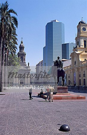 Plaza de Armeas and cathedral,Santiago,Chile.