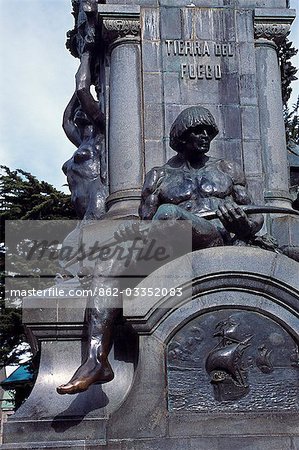 Statue of Ona Indian on Monument to Ferdinand Magellan,Plaza de Armas