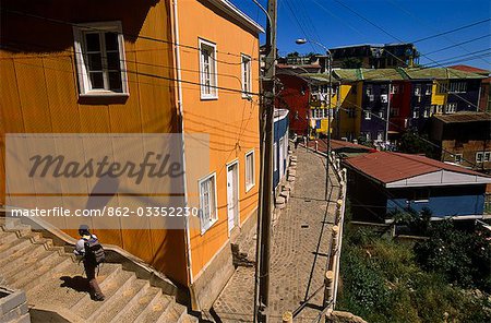 Houses on Cerro Alegre,Valparaiso,Region V,Central Chile.