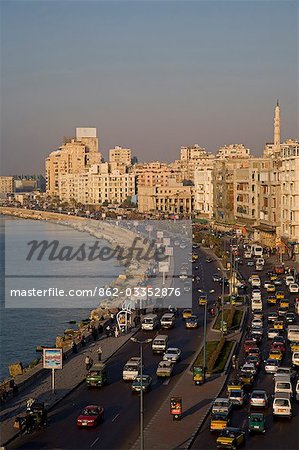 Traffic builds up along the corniche in Alexandria,Egypt