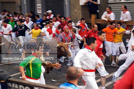 San Fermin Running of the Bulls Festival. The celebration,which honours the city's patron saint,San Fermin - includes fireworks,parades,dances,bullfights and religious ceremonies.