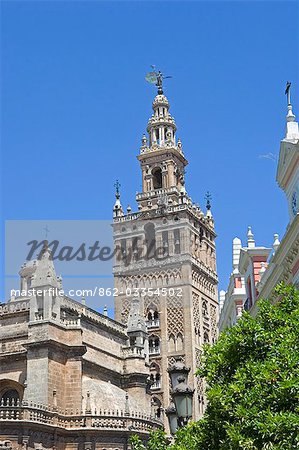 La Giralda,the striking Moorish bell tower of Seville's Cathedral is the city's most famous landmark.
